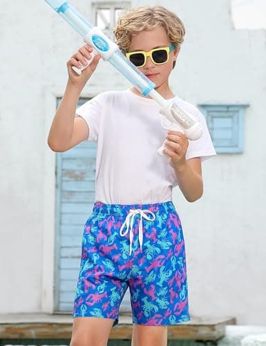 westwolf Kid Swim Trunks Size 5 6 Purple Blue Lobster Little Boys Board Shorts 5T 6T Bathing Suit Boys with Compress Liner Blue Lobster Stretch Swimming Trunks Daily Holiday Swim Shorts - Thumbnail 2