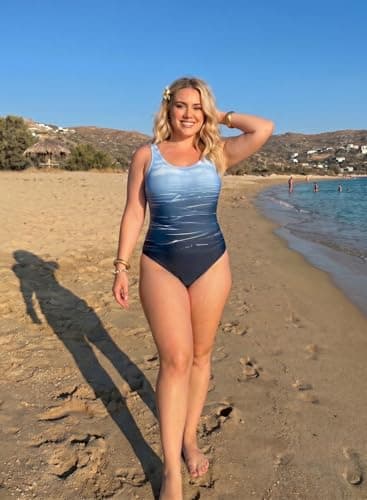 Aleumdr Womens One Piece Bathing Suits Color Block Print Criss Cross Back Swimsuits Athletic Modest Swimwear Gray 11 X-Large - Thumbnail 5