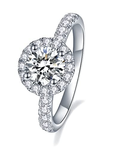 IMOLOVE Moissanite Halo Engagement Rings for Women 1.64ct D Color VVS1 Clarity Round Cut Wedding Rings in Sterling Silver plated with 18K White Gold-9.5 - Image 1