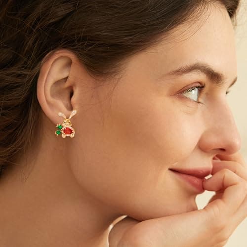 CUFELMU Easter Earrings Rabbit Carrot Stud Earrings Cute Crystal Earring - Thumbnail 4