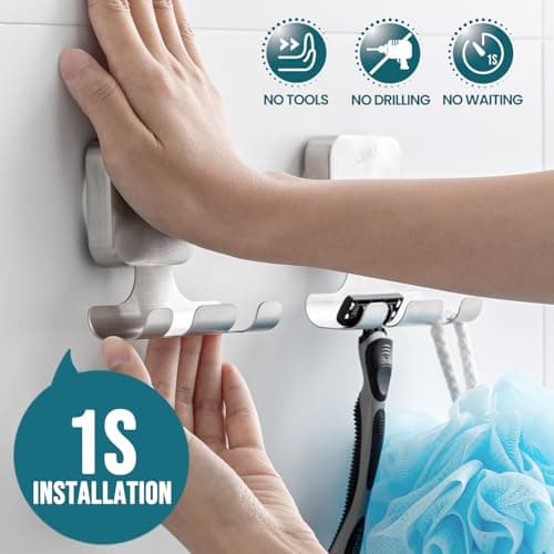 TAILI Powerful Suction Cup Razor Holder 2 Pack, Stylish 304 Stainless Steel Bathroom Suction Hooks for Towel, Loofah, Bathrobe, Shaver Holder for Shower Wall, Easy to Install and Reuse, Silver - Thumbnail 2