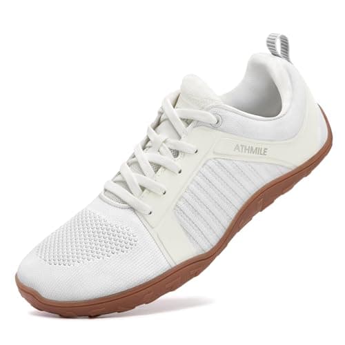ATHMILE Men's Barefoot Shoes Wide Toe Box Trail Running Walking Shoes Zero-Drop Sole Lightweight Grounding Minimalist Sneakers Athletic Training Lifting Shoes for Gym Hiking Workout Cycling White - Image 1