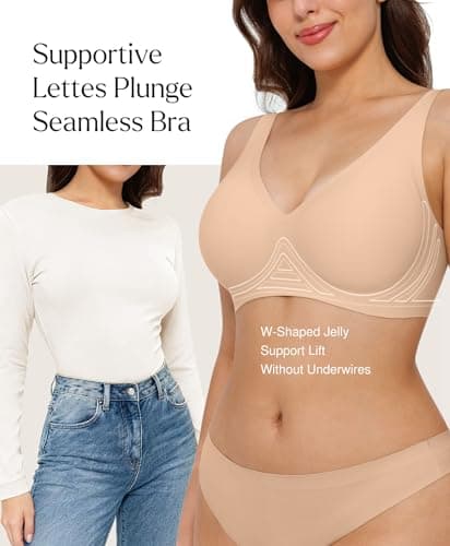 Seamless Bra Wireless Bras with Support and Lift Push Up Minimizer Bras for Women No Underwire Comfortable Comfy Deep V Bralettes Nude - Thumbnail 2