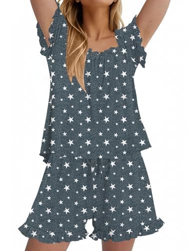 StunShow Short Pjs Sets for Women Gingham Pajamas White Lounge Set Women Babydoll Pajamas Modest Lingerie for Women Cute Lingerie Sets Star L - Image 1