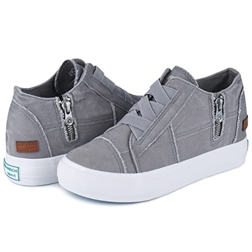 JENN ARDOR Wedge Sneakers for Women Fashion Canvas Shoes Casual Platform Hidden Heel Slip On Sneaker Side Zipper - Thumbnail 5