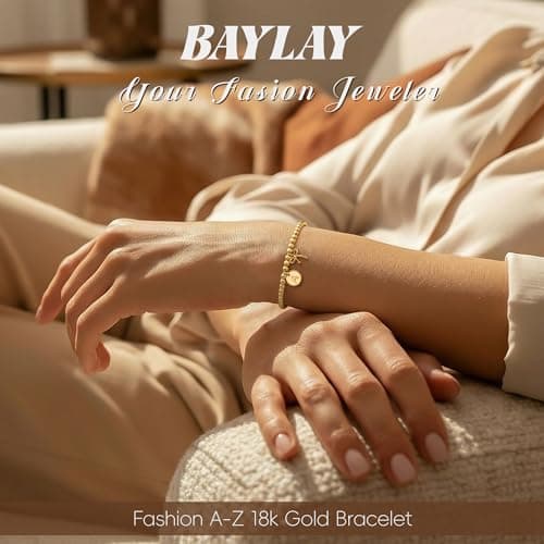 BAYLAY Gold Beaded Bracelets for Women-Initial Bracelet Dainty Gold Bracelets for Women Bead Bracelet Bow Jewelry for Mom Girlfriend Pulseras Para Mujer Valentine Birthday Gifts Waterproof Non Tarnish - Thumbnail 3