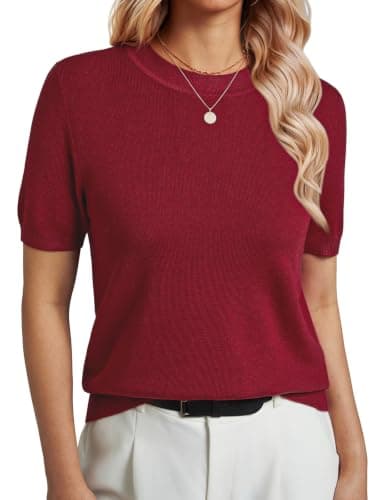 GKBK Womens Sweaters Lightweight Short Sleeve Wool Blend Knit Summer Tops Soft Pullover Business Casual Outfits for Women 2026 Fashion Trendy Red XXL - Image 1
