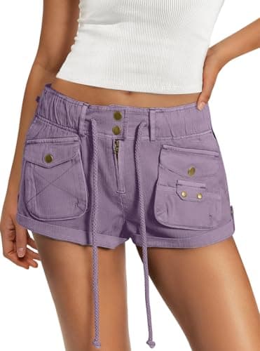 Panadila Womens Cargo Shorts Drawstring Low Rise Mini Shorts Y2k Going Out Bottoms Summer Streetwear (Lavender Grey,XS) - Image 1