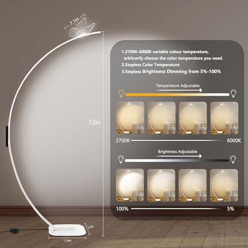 Modern Butterfly Arc Floor Lamp - Dimmable 2000 Lumens Arched Floor Lamp with Remote Control, 3 Color Modes & Foot Switch, Elegant Arc Floor Lamps for Living Room, Bedroom, Office Decor (White) - Thumbnail 4