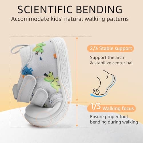 noorkiz Baby Wide Toe Box First Walking Shoes Toddler Barefoot Boys Shoe 6 12 18 24 Months Non-Slip Flexible Easy on & Off Breathable Causl Infant Sneakers Daycare Outdoor Light Grey Infant Size 4 - Thumbnail 5