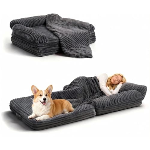 OtterOasis Foldable Human Dog Bed 72"x43"x11.5", Fluffy Faux Fur Human Sized Pet Bed with Blanket, Orthopedic Dog Bed with Egg Foam and Water Repellent Liner (Dark Grey (Foldable), 72" Length) - Image 1