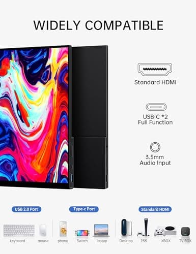 CAPERAVE 15.6'' Portable Monitor Touchscreen, FHD IPS Touch Screen with Tempered Glass, Travel Monitor with Kickstand & Speaker, HDMI USB C External Monitors for Mac Laptop Phone Computer - Thumbnail 5