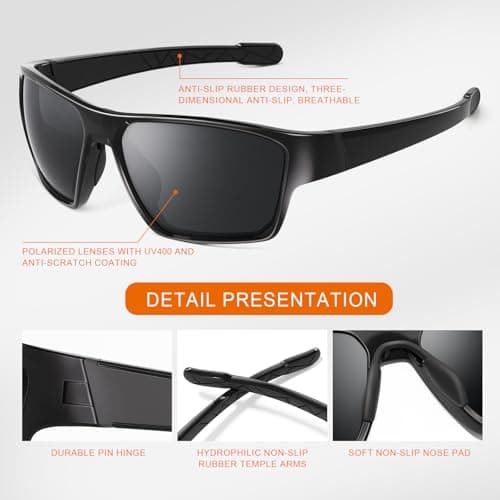 suoso Sports Polarized Sunglasses for Men: TR90 UV400 Protection Sun Glasses Womens Wrap Around Goggles for Drving Fishing Blue - Thumbnail 3