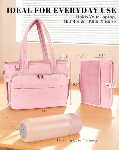VAYOQON Puffer Tote Bag for Women, Large Quilted Handbag with Laptop Compartments, Work, College, Church & Bible Bag (Pink) - Thumbnail 5
