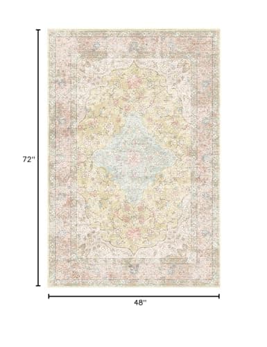 OHWPEAT 4x6 Area Rugs for Living Room, Bedroom, Small Washable Orange Rugs, Entryway Non Slip Rug, Neutral Floral Vintage Boho Soft Indoor Carpet for Nursery, Bathroom, Office - Thumbnail 2