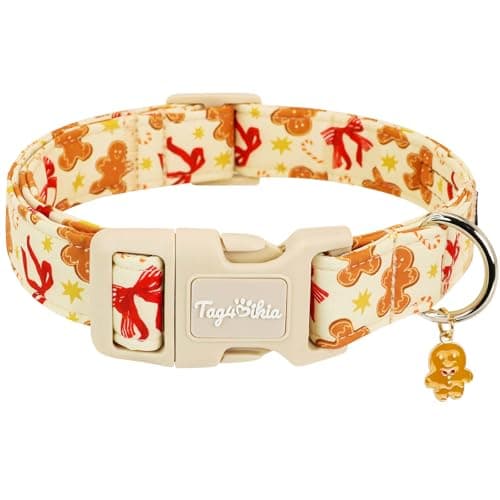 Astdogio Small Christmas Dog Collar, Adjustable Dog Collars with Gingerbread & Red Bow Pattern, Cute Dog Christmas Collars Winter Puppy Collar,Holiday Collar for Girl Boy Dogs-M - Image 1