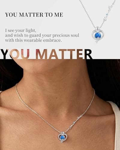 You Matter Hug Heart Opal Pendant Necklace for Women, Silver Plated Copper Alloy Embrace Necklace, Reversible Dainty Blue Opal Jewelry, Inspirational Daily Wear Piece for Birthday, Anniversary, Christmas Gifting Occasions - Thumbnail 3