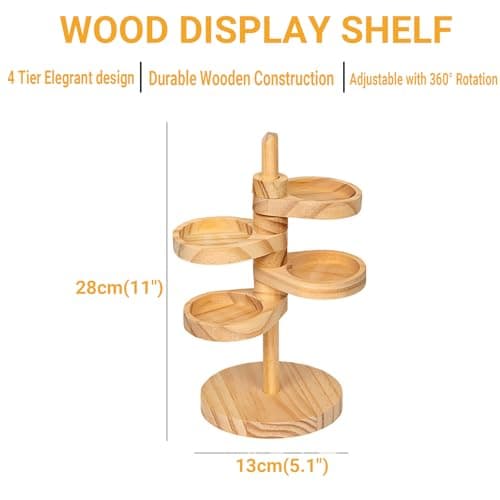 DegoCython Wooden Rotating Display Shelf, 4-Tier 360° Independent Rotating Spiral Organizer, Adjustable Jewelry Holder for Earrings Rings Necklaces - Thumbnail 2