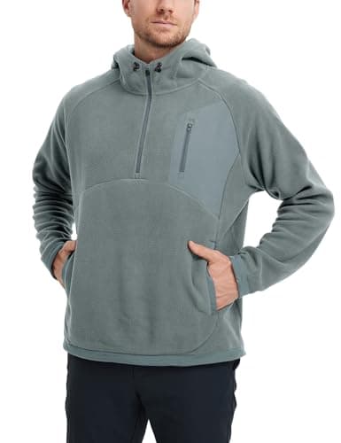 M MAELREG Mens Quarter Zip Hoodie Heavyweight Microfleece Warm Casual Hooded Golf Quarter Zip Fleece Hoodie Men Smoky Gray - Thumbnail 2