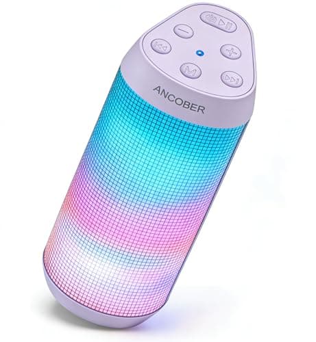 ANCOBER Bluetooth Speaker, Portable Wireless Speaker with HD Crystal Stereo Sound, LED Lights, IPX4 Waterproof, TWS Pairing, BT5.3, Electronics Gadget for Home/Party/Outdoor/Camping, Gifts (Lavender)