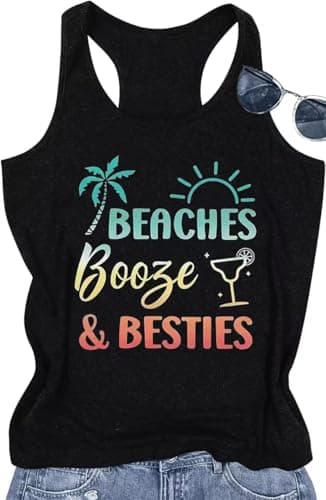 Beaches Booze and Besties Tank Top Beach Casual Racerback Tank Tops for Women Drinking Party Graphic Tank Tops(BBlack11,S) - Image 1