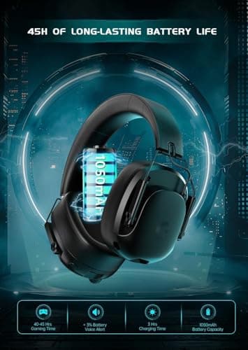 syndesmos Wireless Gaming Headset for PS5, PC, PS4, Switch, Gaming Headphones with Detachable Noise Cancelling Mic, 45H Battery, 7.1 Surround Sound, Black - Thumbnail 4