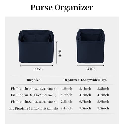 Purse Organizer Insert for Picotin 18/22, Satin Bag Organizer for Picotin Bags, Lightweight Purse Essentials for Women Luxury Handbags, Soft Touch Inner Liner with Multiple Pockets (Blue nuit, PC18) - Thumbnail 6