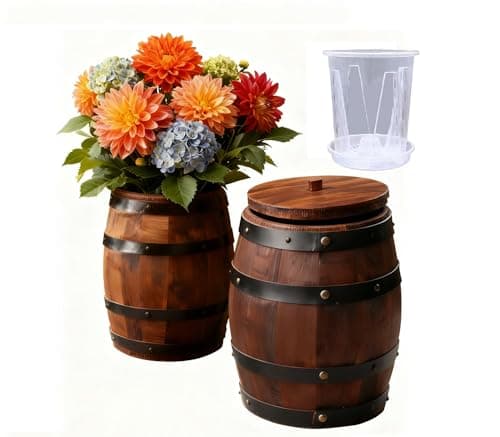 Wood Wine Barrel Vase 6" x 5" – Mini Barrel Rustic Wooden Flower Vase Planter for Wedding Reception, Party Table Decoration,Home Indoor Outdoor Garden, Kitchen,Planting-2pcs (2) - Image 1