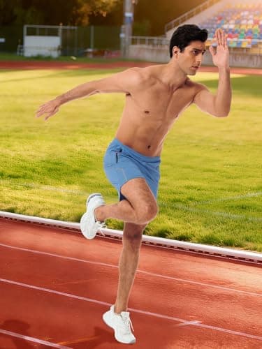 3rd hill Men's 7 inch Running Shorts with Zipper Pockets Quick Dry Athletic Gym Workout Shorts Lightweight Blue M - Thumbnail 6