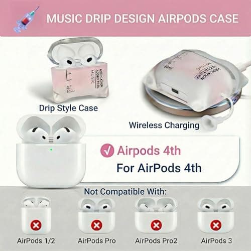 ZZTLHDS Music Drip Compatible AirPods Case, Compatible with AirPods Pro 1/2 and AirPods 4rd, Liquid Silicone Anti Fall Protective Cover with Lanyard (AirPods 4) - Thumbnail 5