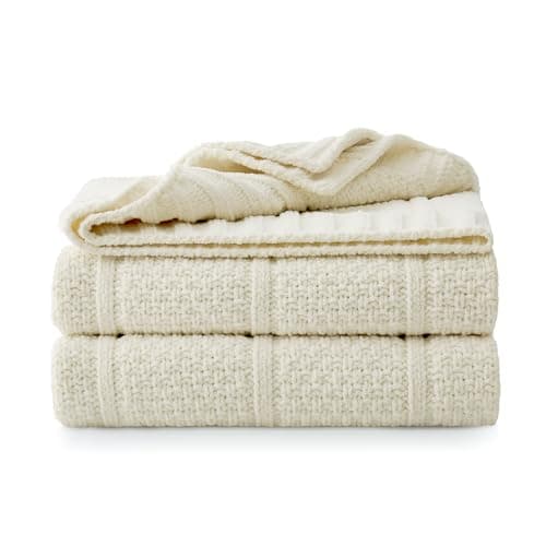 Amélie Home UltraChunky Chenille Throw Blanket, Soft Moss Stitch Knit Blanket for Couch, Sofa, Chair, Home Decor, Ivory 50"x60" - Thumbnail 2