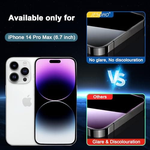 JESOHO Screen Protector for iPhone 14 Pro Max [6.7 Inch],2 pcs HD Colorless Anti-Blue Light Tempered Glass Films, 9H Hardness, No Bubbles, Case Friendly - Thumbnail 2