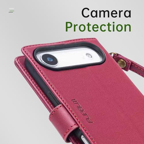 FLIPALM Wallet Case for iPhone 17 Series with Wrist Strap - PU Leather Folio Flip with Credit Card Holder & Kickstand, Protective Cover (Red, for iPhone 17 Air) - Thumbnail 5