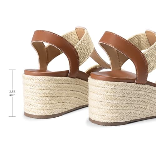 Athlefit Espadrille Wedge Sandals for Women Platform Comfortable Dressy Casual Open Toe Elastic Strap Brown Sandals with Arch Support for Summer Walking Size 7 - Thumbnail 6