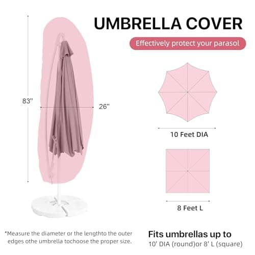 DEER LAND Patio Umbrella Cover, Waterproof Outdoor Umbrella Cover, PU-Coated Polyester Parasol Umbrella Cover with Zipper, Adjustable Strap and a Support Pole, UPF 50+ Windproof Design - Thumbnail 2