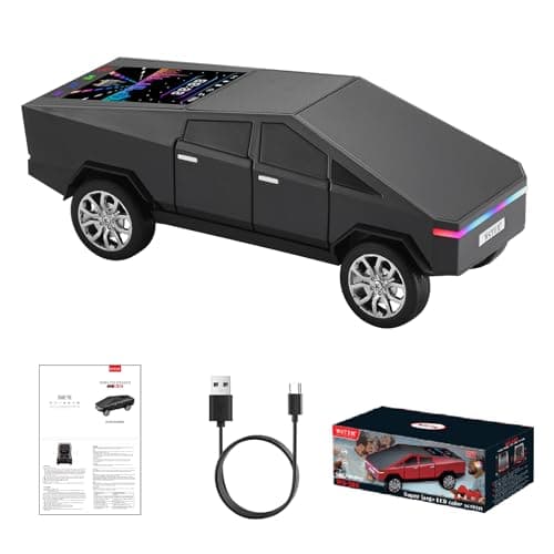 WS-580 Cybertruck Portable Bluetooth Speaker, Replica Car with Display Screen, HD Sound, TWS Pairing, FM Radio, Built-in Mic, Remote Selfie Control, LED Party Light, Gift for Car Lovers (Black) - Image 1