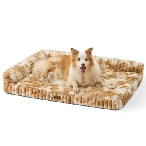 COZY KISS Faux Rabbit Fur Large Dog Bed – 44"x32" Orthopedic Foam Couch with Sides, Removable Washable Cover & Waterproof Lining, Tie-Dye Brown