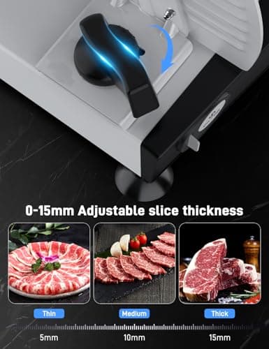 Meat Slicer, DC Motor Quiet 200W Meat Slicer Machine for Home, Deli Slicer with 2 Removable 7.5'' Stainless Steel Blades, Adjustable Dial for 0-15mm, electric bread slicer for meat (200, Watts) - Thumbnail 3