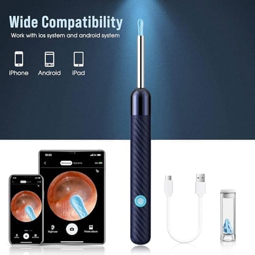 LEIPUT Ear Wax Removal - Earwax Remover Tool with 7 Pcs Ear Set - Ear Canal Cleaner with 1080P Camera - FSA HSA Eligible - Ear Cleaning Kit with 6 Ear Spoon - Ear Camera for iOS & Android (Blue) - Thumbnail 3