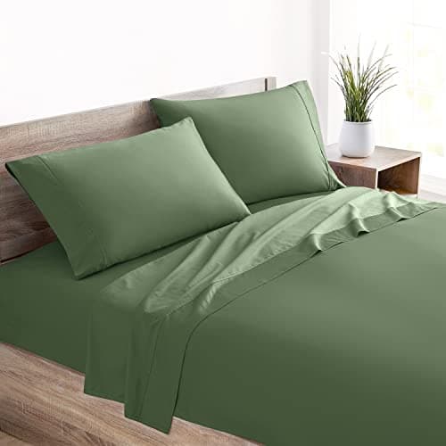 Mellanni 400 Thread Count Cotton Sateen Bedding Set - 4 Piece Bed Sheets Set - Fits Mattresses up to 16" Deep - Cooling Sheet for Hot Sleepers (California King, Green) - Image 1