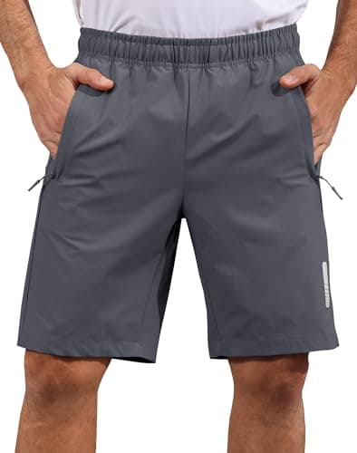 Hioutdoor Mens Shorts Waterproof Quick Dry Slim Fit Athletic Running Gym Training Zipper Pockets for Basketball Tennis Hiking Workout Swim Trunks Dark Grey XL - Image 1