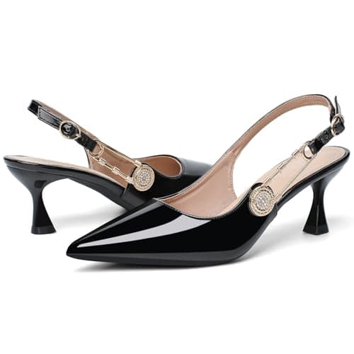 QFDZLA Women's Slingback Kitten Heels Closed Pointy Toe Elegant Dressy Wedding Party Dress Shoes Pumps for Women Black 5 - Thumbnail 6