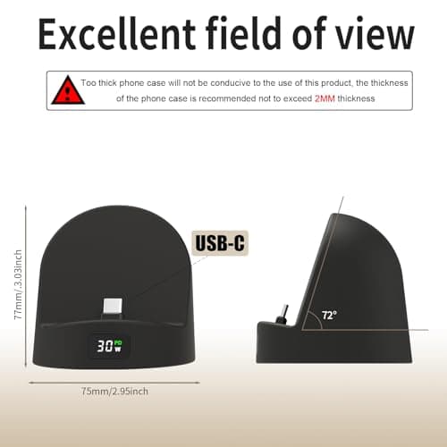 Phone Charging Stand for Samsung/iPhone15/16/17,Charger Stand with USB-C,Charging Station with LED Power Display,Charging Dock for Nightstand Black Silicone - Thumbnail 3