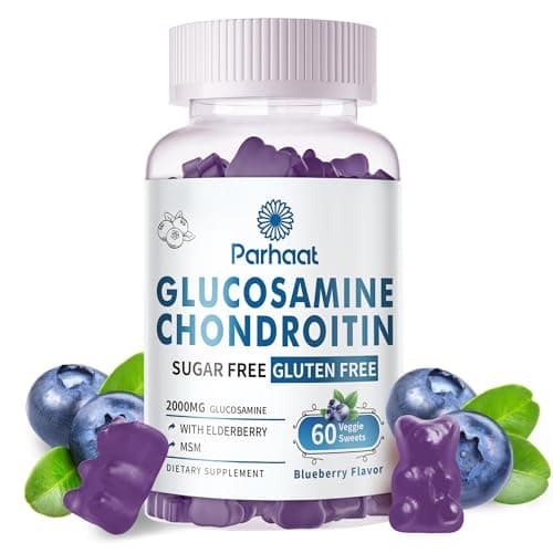 Parhaat Glucosamine Chondroitin Gummies with MSM & Elderberry Extra Strength - Joint Support, Antioxidant Immune Support Supplement for Adults, Men & Women.Blueberry