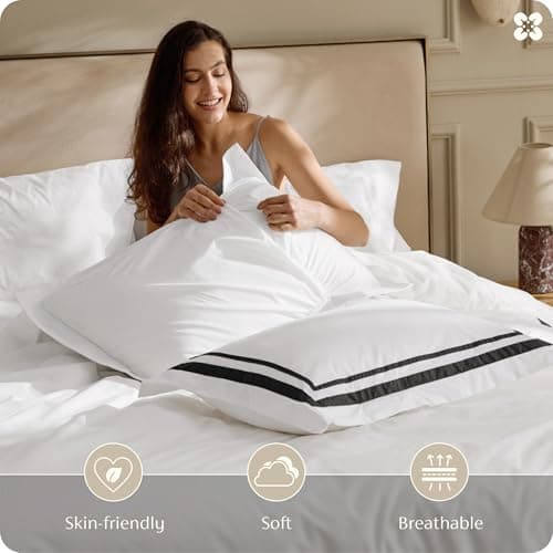 Bedsure 100% Cotton Duvet Cover Queen, Luxury Hotel Duvet Cover, White Comforter Cover with Black Frame, PureWoven Breathable & Lightweight Bedding Set for All Season, 3 Pieces, 90"x90" - Thumbnail 6