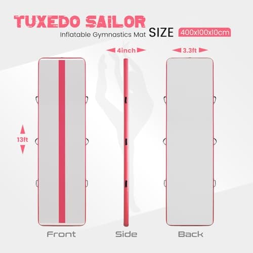 Tuxedo Sailor 10ft/13ft Inflatable Gymnastics Mat, 4-Inch Thick Air Tumbling Track with High-Speed Electric Pump, Storage Bag & Repair Kit for Home Gym, Cheerleading, Yoga, Kids Training (Blue & Pink) - Thumbnail 2
