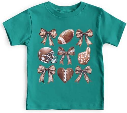 Football T-Shirts for Girls Game Day Short Sleeve Shirt Toddler Football Season Kids Bow Coquette Tops Green - Image 1