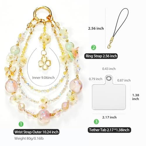 TIANTAIYUE Beaded Phone Charm Strap for Women, Aesthetic Crystal Glass & Pearl Wrist Lanyards, Universal Anti-Lost Detachable Cell Phone Chain for Smartphone Case, Camera, Keys, Gift for Her - Thumbnail 2