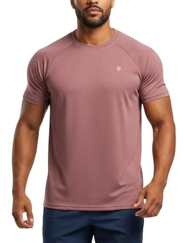 PATPAT Workout Shirts for Men Athletic Running Shirts Gym Dri-Fit Short Sleeve Performance Moisture Wicking T Shirt, Red Brown, M - Image 1