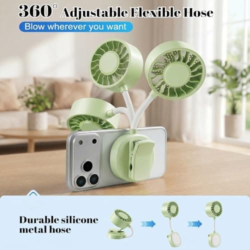 Magnetic Phone Clip Fan, Portable USB Rechargeable Personal Fan with 360° Flexible Gooseneck, 3 Speed Adjustable & Ultra-Wide Airflow, for iPhone, Stroller, Office, Desktop & Outdoor Travel (Green) - Thumbnail 5